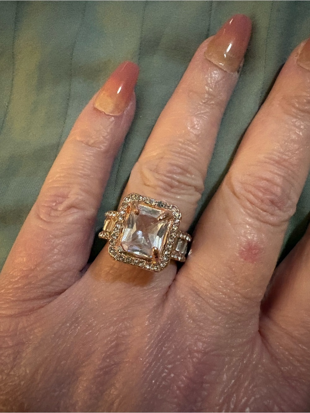 Rose Gold Halo Square-Cut CZ Statement Ring